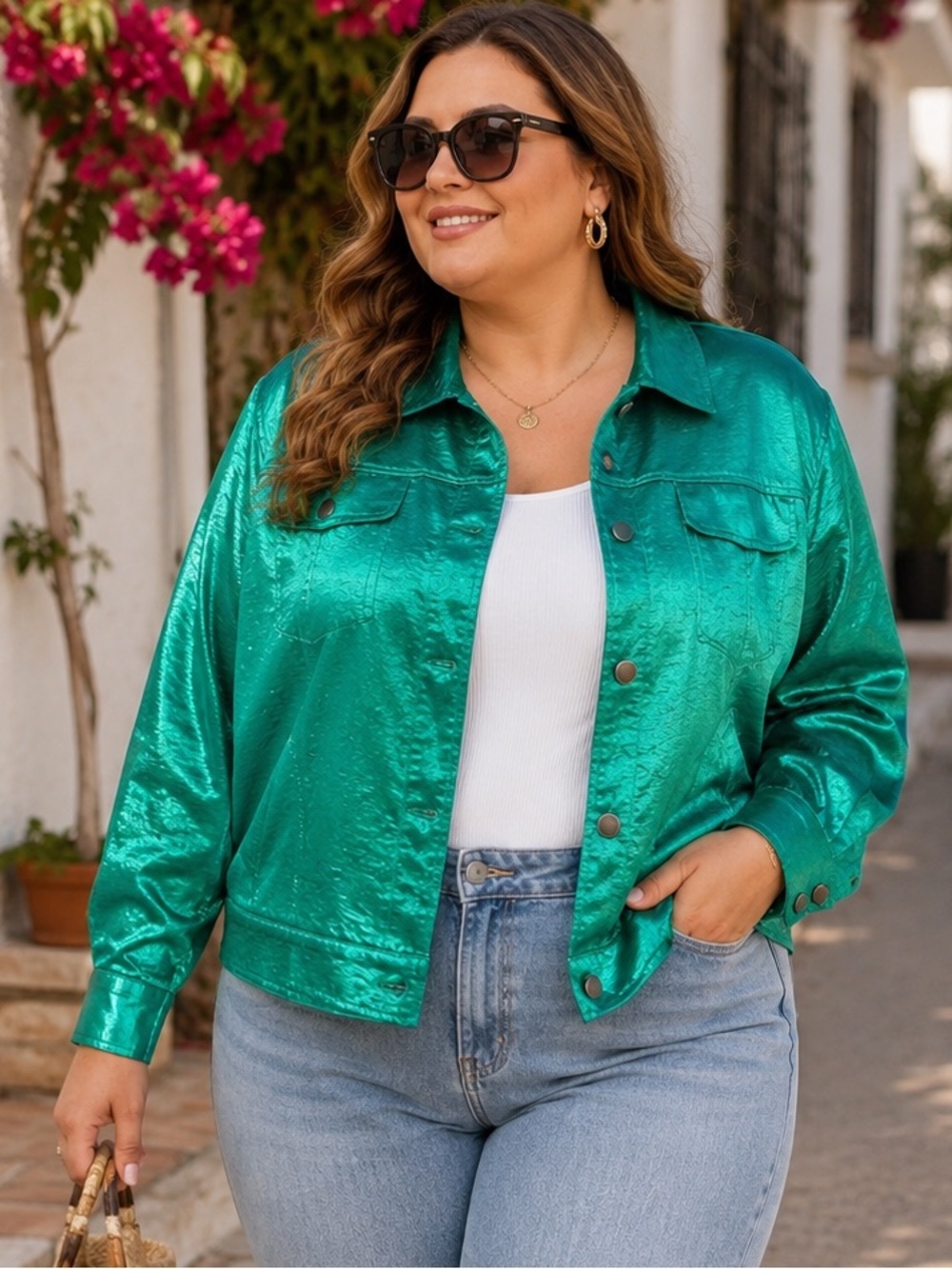 Choices Satin Statement Jacket  XL City Chic Lightweight Button Down Trendy Lay